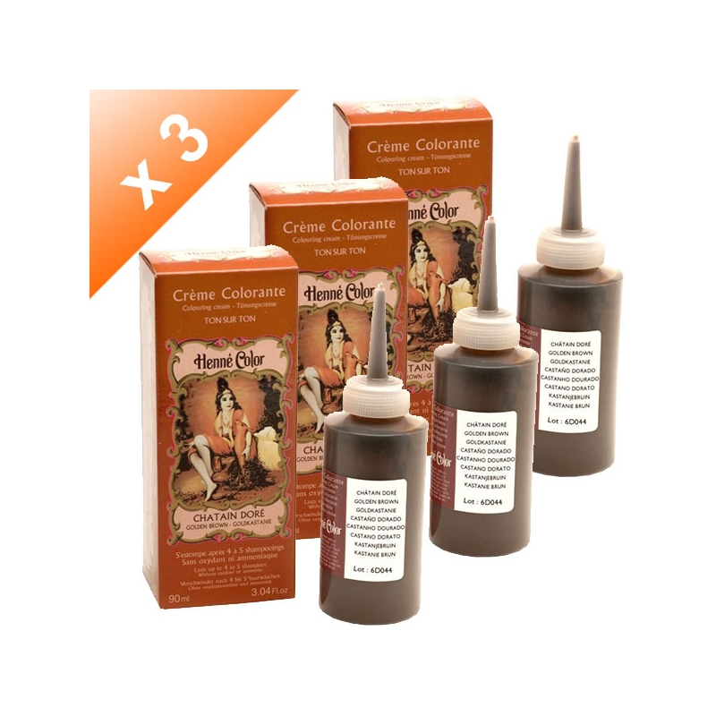 Lot de 3 Crèmes colorantes Chatain doré Henné Color - 90ml Lot de 3 Crèmes colorantes Chatain doré Henné Color - 90ml