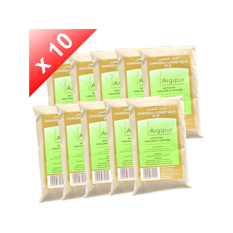 Lot de 10 Ghassouls (Rhassoul) en poudre - dosette de 50gr